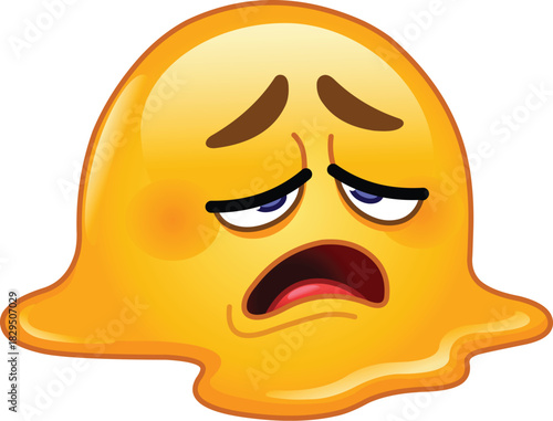 Melting Emoji Emoticon with a Tired, Droopy Face, Expressing Exhaustion or Heat