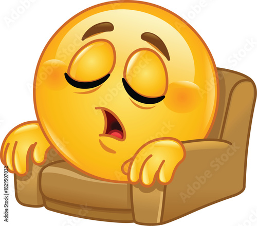 Cute Emoji Emoticon Sleeping or Napping on a Couch, Expressing Rest and Relaxation.