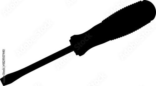 Silhouette of a screwdriver with a flat blade and a textured handle