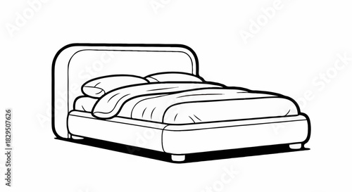 Simple line art illustration of a bed with pillows, symbolizing restful sleep and comfort for modern interior design