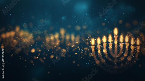 luxury hanukkah menorah with glowing candles in elegant interior setting, ornate metal design reflected on polished surface, festive jewish holiday symbol for celebration decor and seasonal greeting