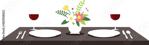 Romantic dinner table setting flat design vector
