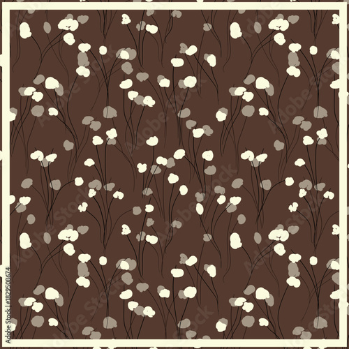 Print for kerchief, bandana, scarf, handkerchief, shawl, neck scarf. Squared pattern with ornament for fabric, textile, silk products. Paisley vector with abstract flowers. Floral folk tracery.