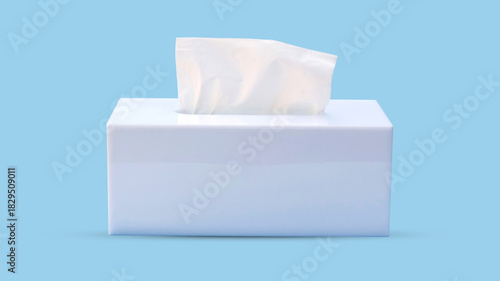White tissue box on a blue background.