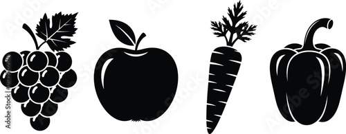 Flat design fruits and vegetables silhouette icons set