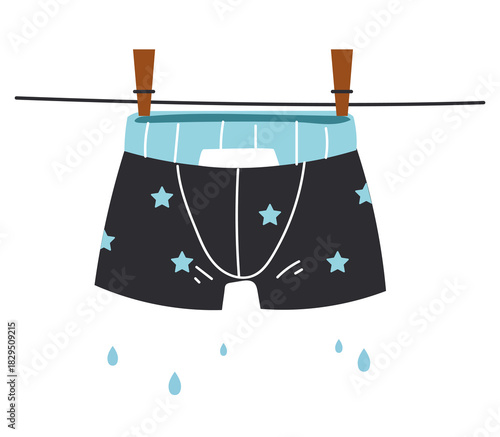 Underpants is drying isolated on white background. Vector flat graphic design illustration