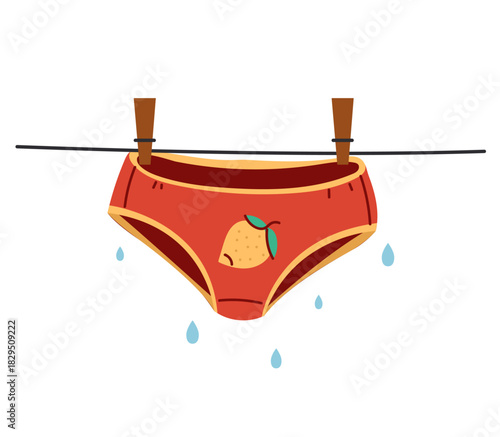 Underpants is drying isolated on white background. Vector flat graphic design illustration