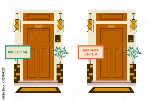 Keep close door room sign entrance exit concept. Vector flat graphic design illustration