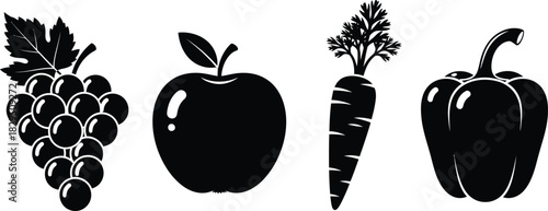 Flat design fruits and vegetables silhouettes