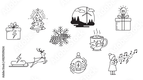 Collection of festive christmas and winter holiday icons in a charming black and white silhouette style perfect for seasonal designs and decorations silhouette