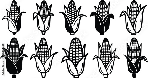 Black and white corn icons set