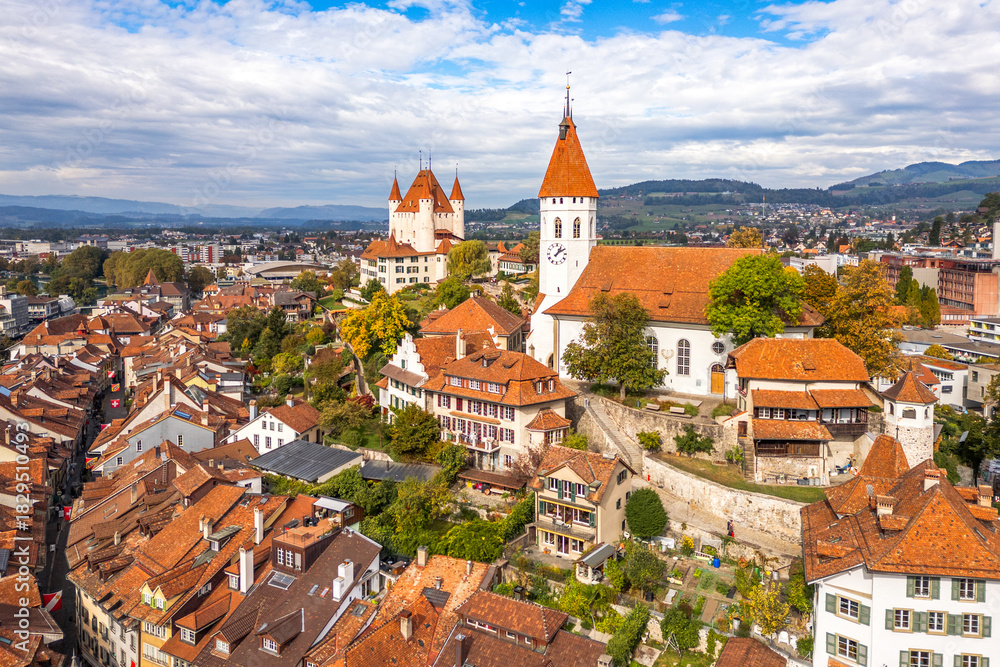 Obraz premium Thun, Switzerland Medieval Townscape 1836