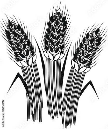 Three wheat stalks flat design vector