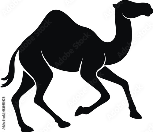 Silhouette of a Camel with Transparent Background Walking to the Right animal mammal