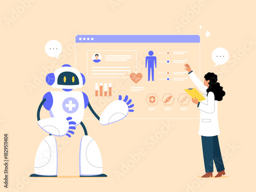 Doctors search medical information with artificial intelligence robots for accurate patient treatment, research and development