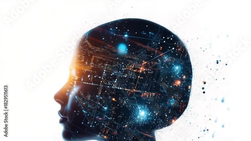 Artificial intelligence concept futuristic human head with circuit board design