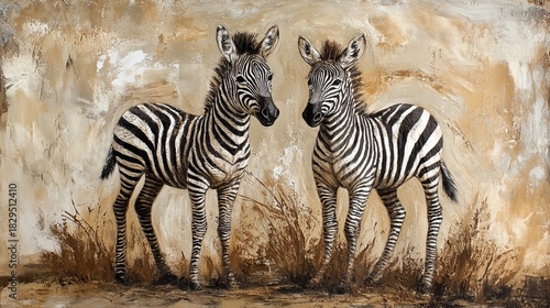 Gentle mother zebra nuzzling her newborn foal in natural savannah habitat