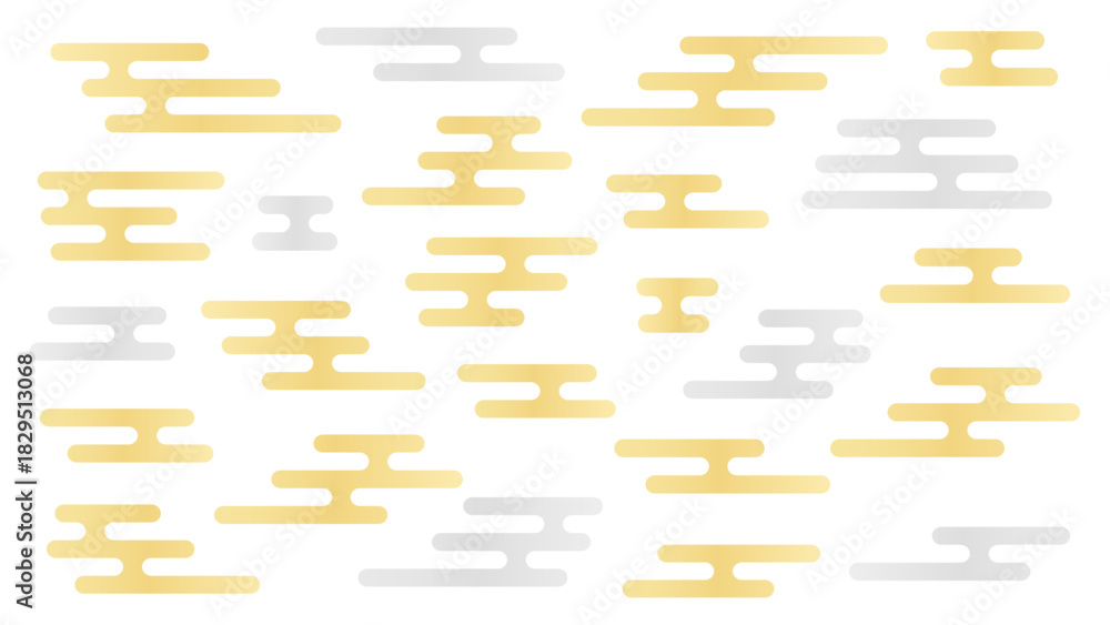 Fototapeta premium 日本の伝統的な文様のエ霞/えがすみのセット - おしゃれでかわいい和風の華やかな金色と銀色の装飾