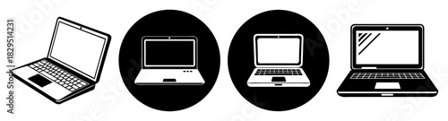 Illustration of four laptops with different styles and orientations on a white background design here