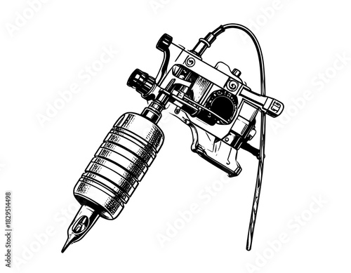 illustration hand-drawn machine tattoos black and white