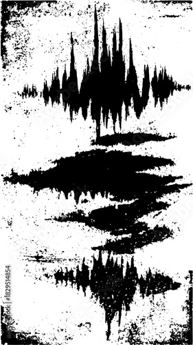 Sound waveform visualization in black and white. Abstract vector illustration showcasing audio patterns and signal dynamics.