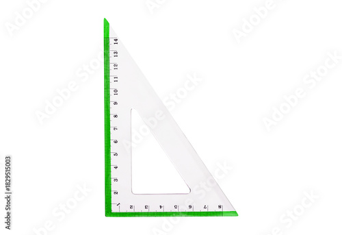 White triangle ruler with measurements isolated on transparent background