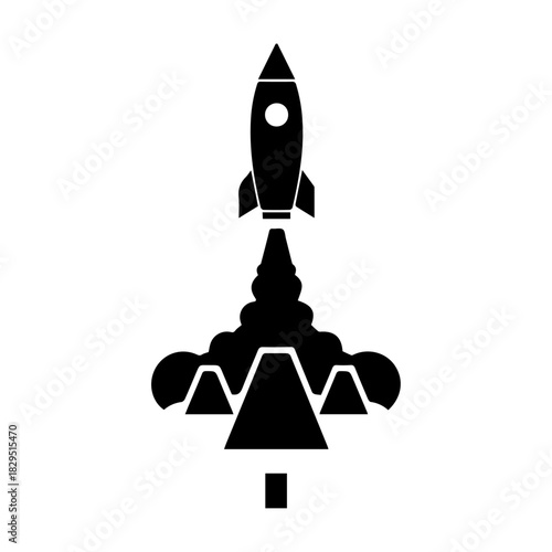 Rocket Launching into Space with Smoke Trail Icon.