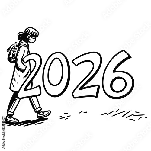 Navigating the Future: A person confidently strides toward the year 2026, symbolizing anticipation and resilience in an uncertain world. 