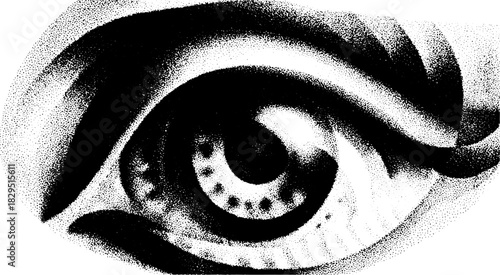 Black and white eye design, featuring unique lines and shapes. Modern vector illustration with an abstract style and artistic details.