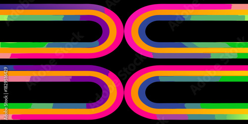 Retro style colorful abstract background with rounded shapes and black backdrop