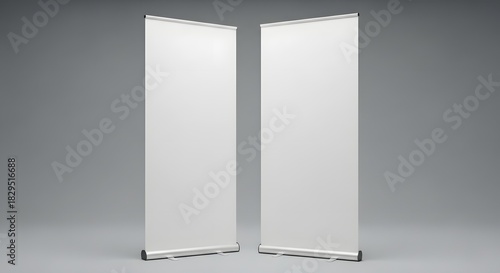 Two blank roll up banner stands for trade show or presentation