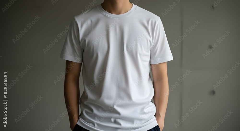 custom made wallpaper toronto digitalMan wearing a plain white t shirt standing against a concrete wall