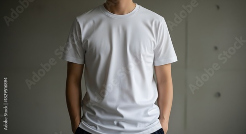 Wallpaper Mural Man wearing a plain white t shirt standing against a concrete wall Torontodigital.ca