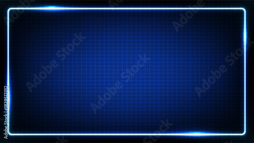 Glowing neon blue rectangular frame over a dark grid backdrop, perfect for tech, sci-fi and digital design themes