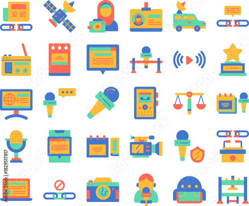 Journalism and News Icons Set in Flat Design