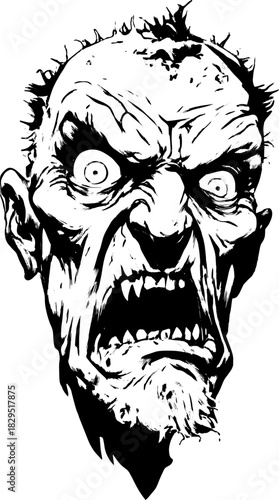 Antique engraving of a scary character with a wicked expression. Detailed black outline in this vector illustration set.