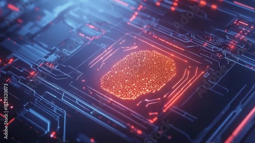 Abstract Technology Background with Glowing Brain Circuitry for Artificial Intelligence