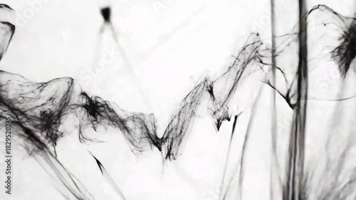 Abstract Black Ink Flowing on White Background for Graphic Design Element