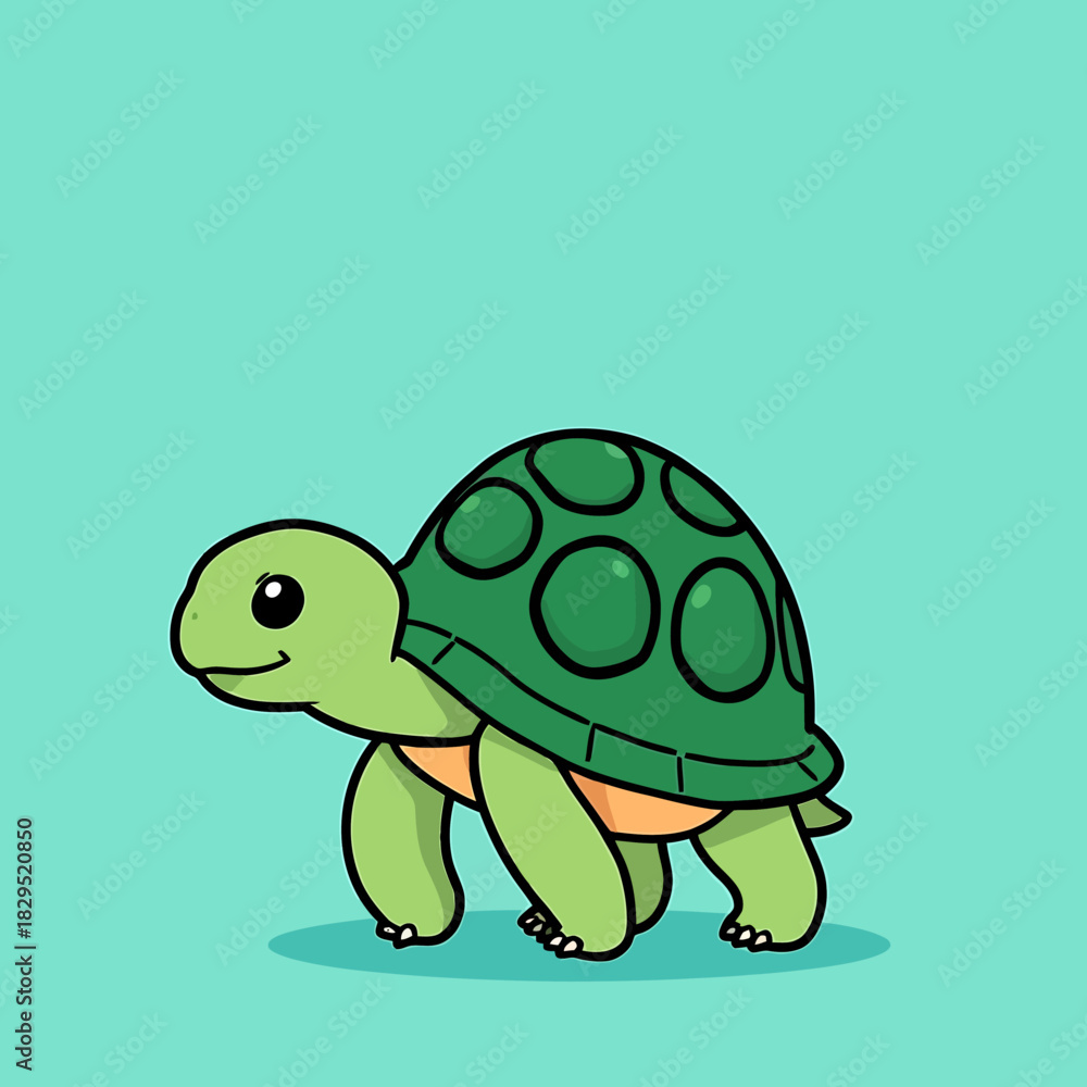 Obraz premium Cartoon Turtle Illustration with Green Shell on Turquoise Background