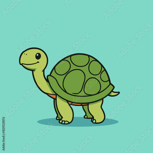 Adorable green cartoon turtle character smiling happily, a charming illustration of a cute aquatic reptile for children's designs and animal-themed projects