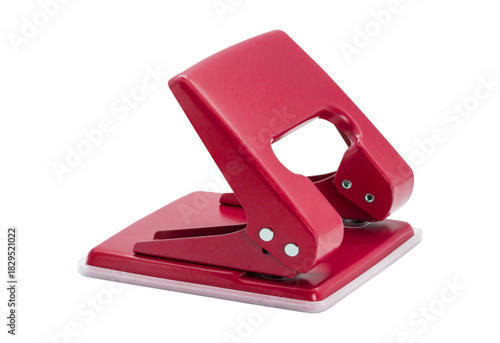 Foto Red office hole puncher isolated on transparent background