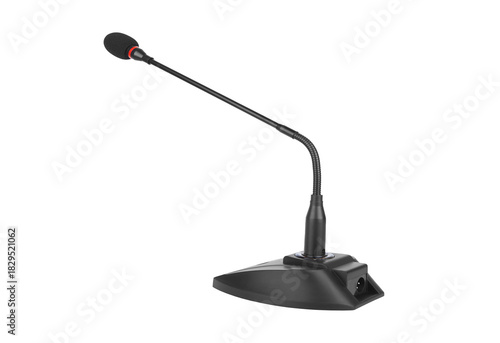 Black gooseneck microphone on a base isolated on transparent background