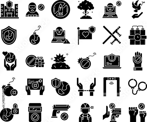 Anti Terrorism and Peace Vector Icon Set