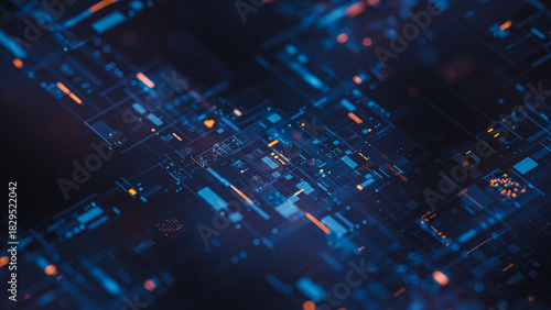 Technology background abstract science big data analysing neural network artificial intelligence futuristic electronic circuit board 3d rendering.