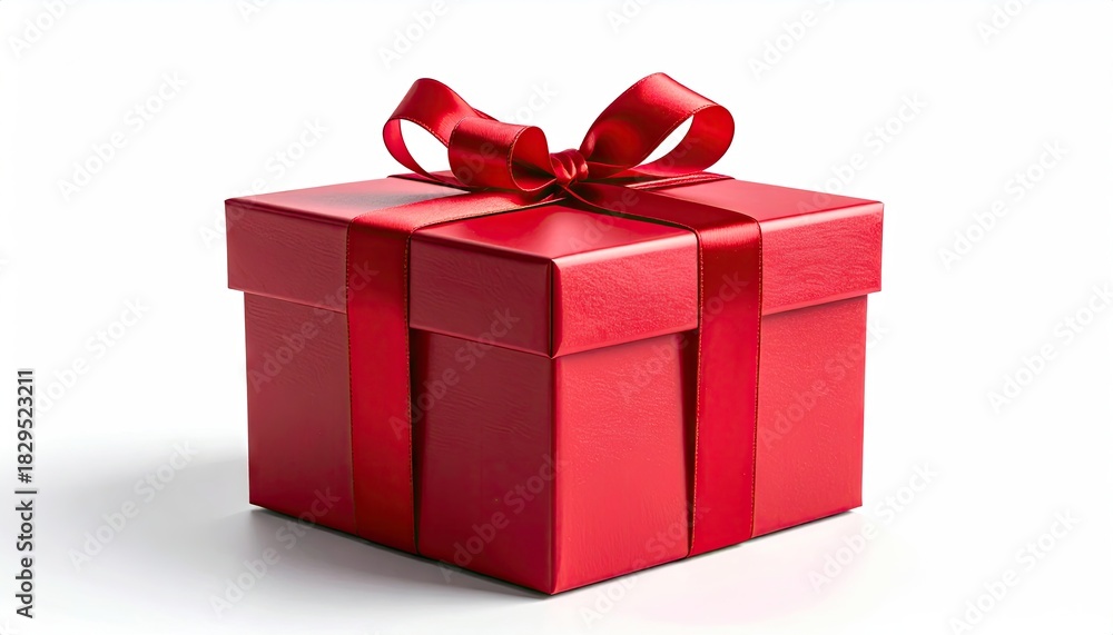 Fototapeta premium Red Gift Box with Ribbon and Bow on White Background.
