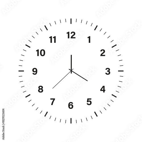 Minimalist analog clock face with time Hands. Clock dial with hours, minutes, and seconds hands vector illustration.