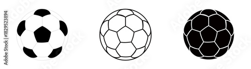A set of three soccer ball icons featuring solid, outline, and bold styles. Clean, minimalist, and isolated on transparent background, perfect for sports graphics, logos, and digital designs.