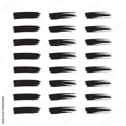 Set of twentyfour black hand drawn brush stroke