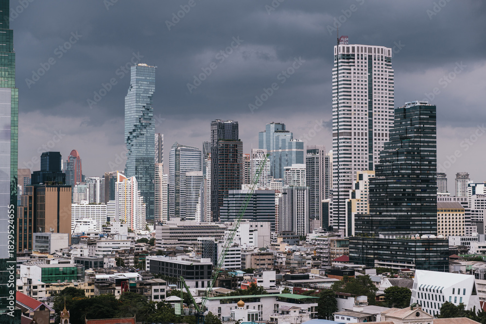 Fototapeta premium Bangkok city skyline featuring modern pixelated architecture