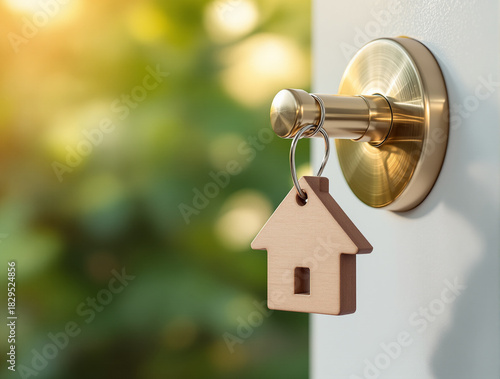 Wallpaper Mural New home keys hanging on a shiny doorknob Torontodigital.ca